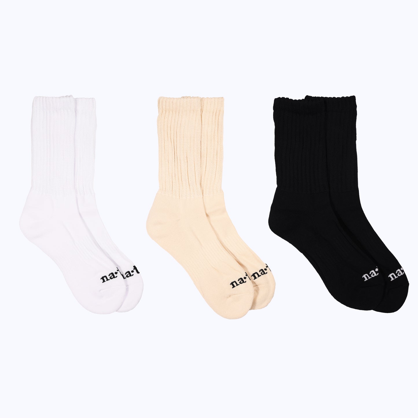 3-pk strider socks (white, cream & black)