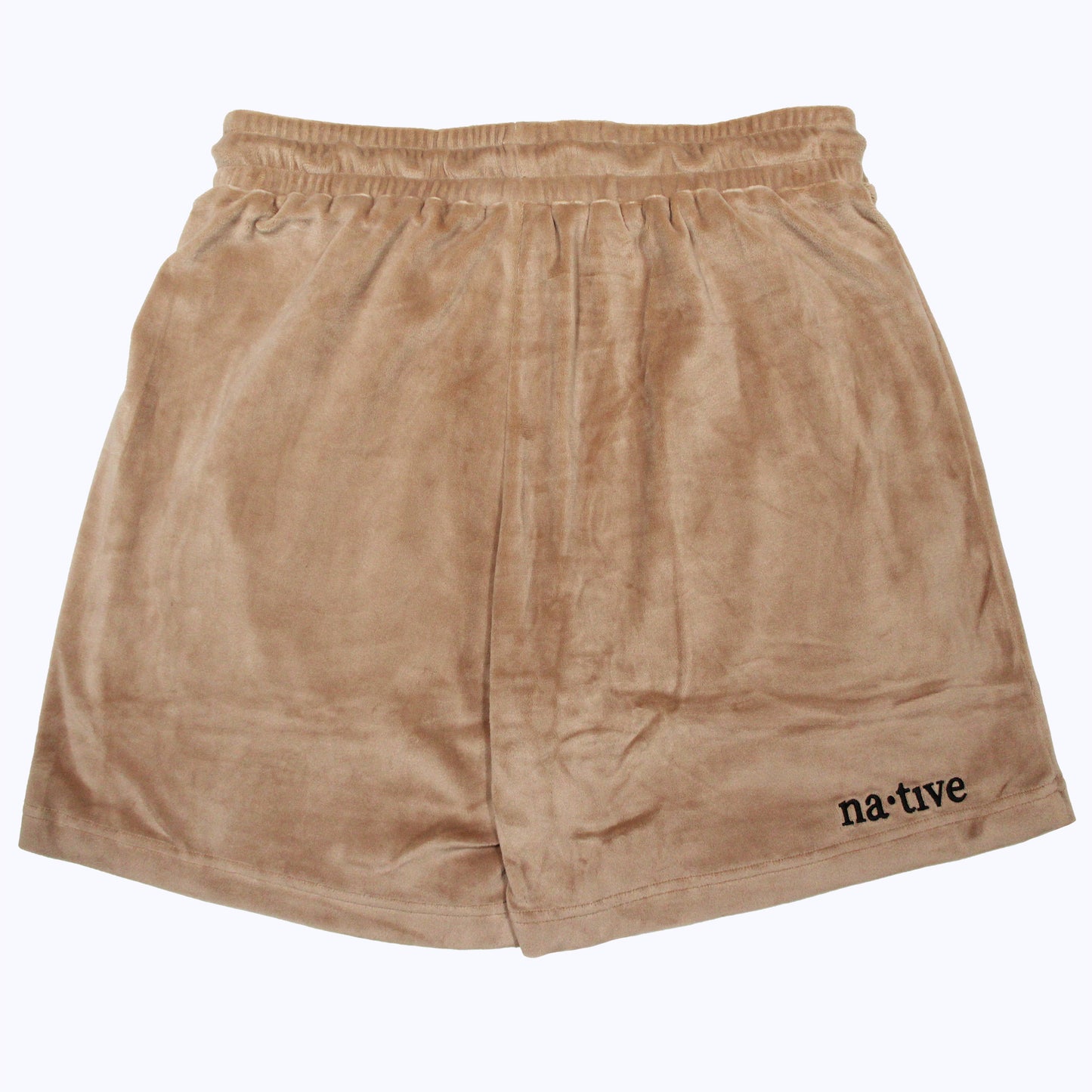 velour shorts in latte