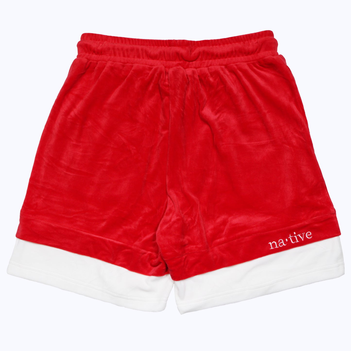 double layer velour shorts in red/white