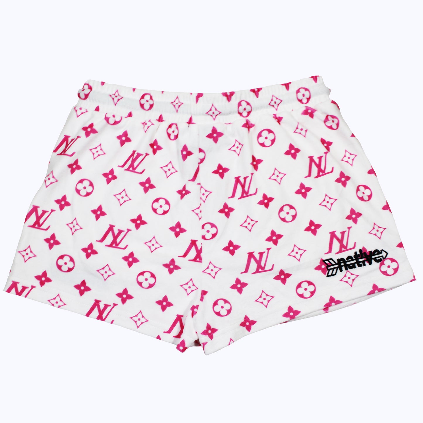 nl velour shorties in white/pomegranate