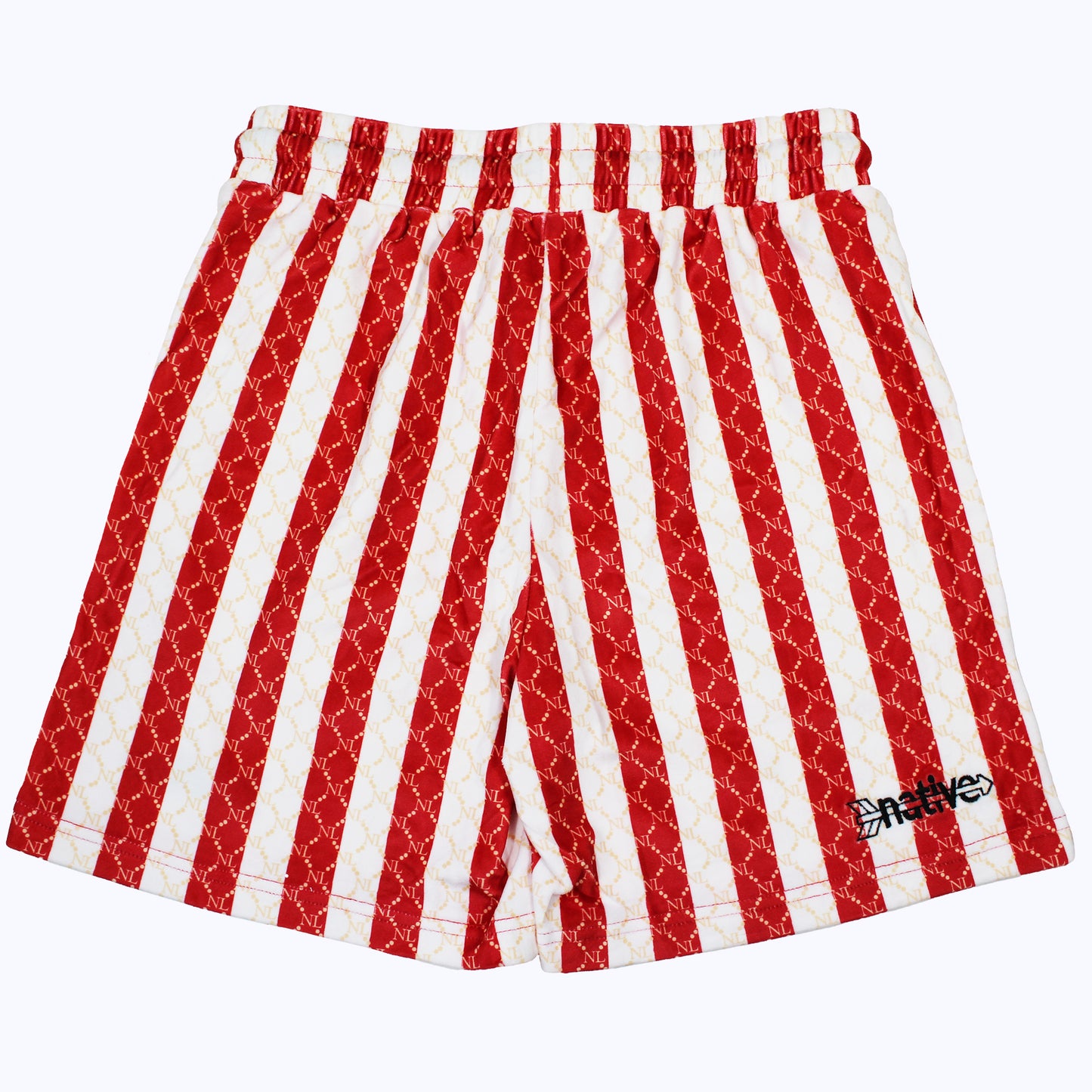 chain linked nl striped velour shorts in red/white