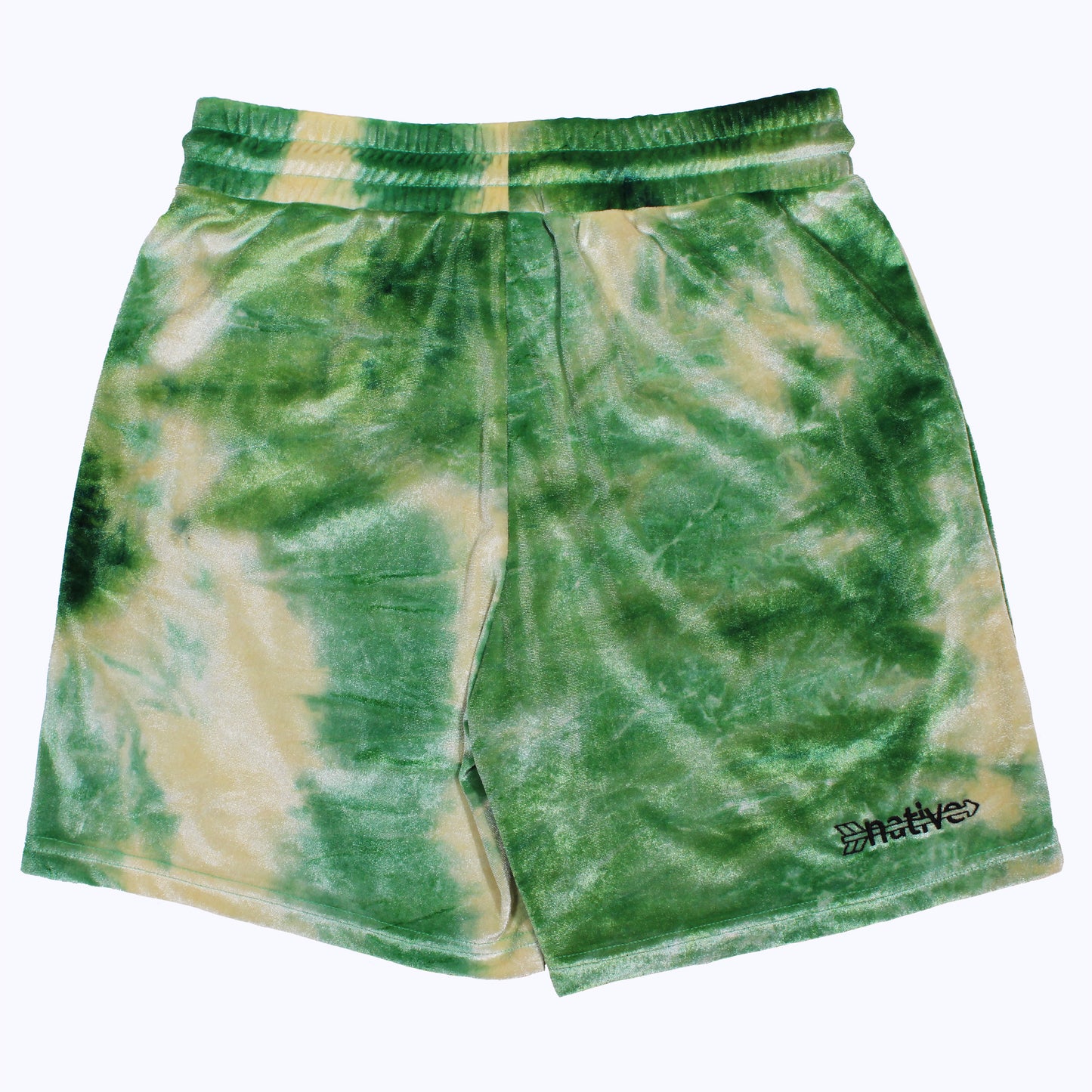 tie dye velvet shorts in shamrock
