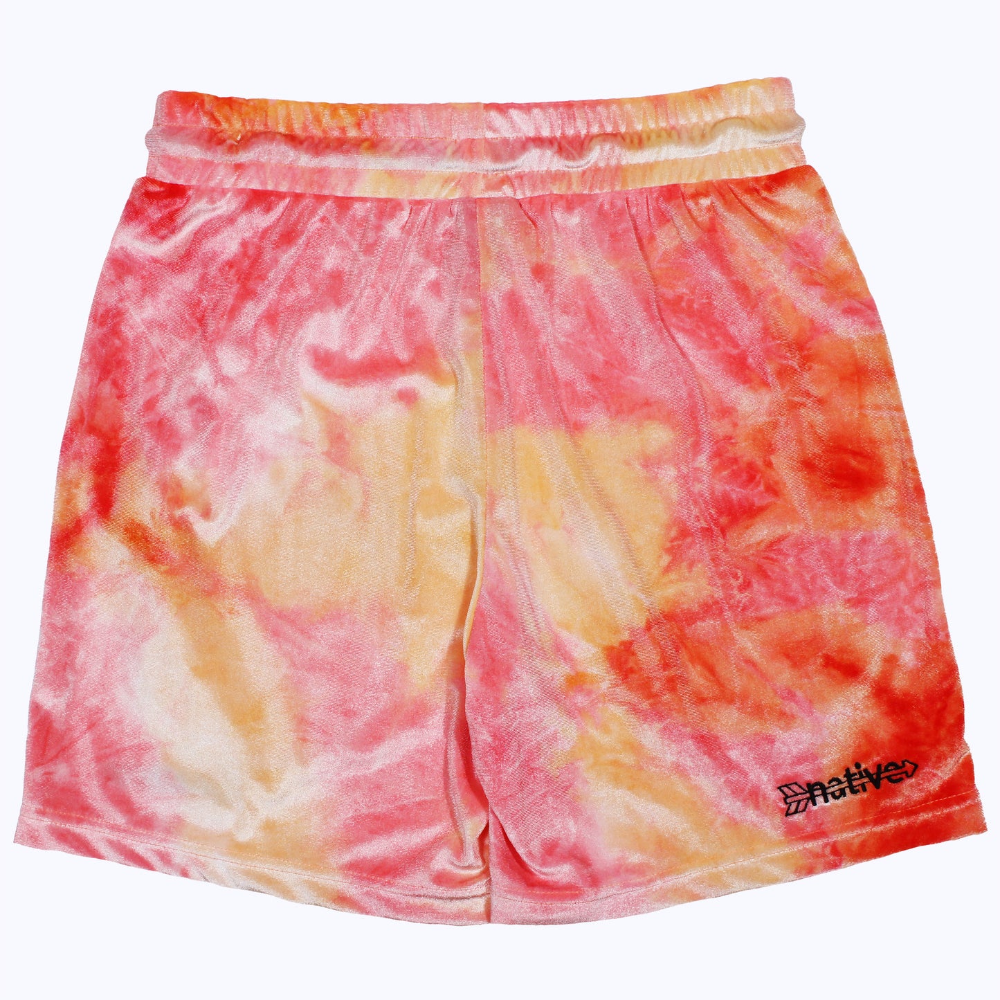 tie dye velvet shorts in sunrise