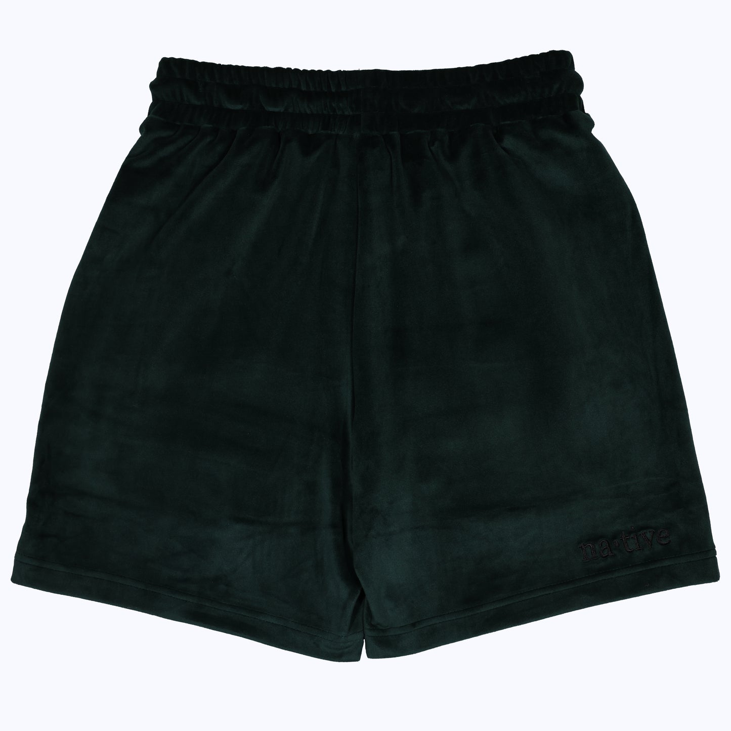 velour shorts in forest green