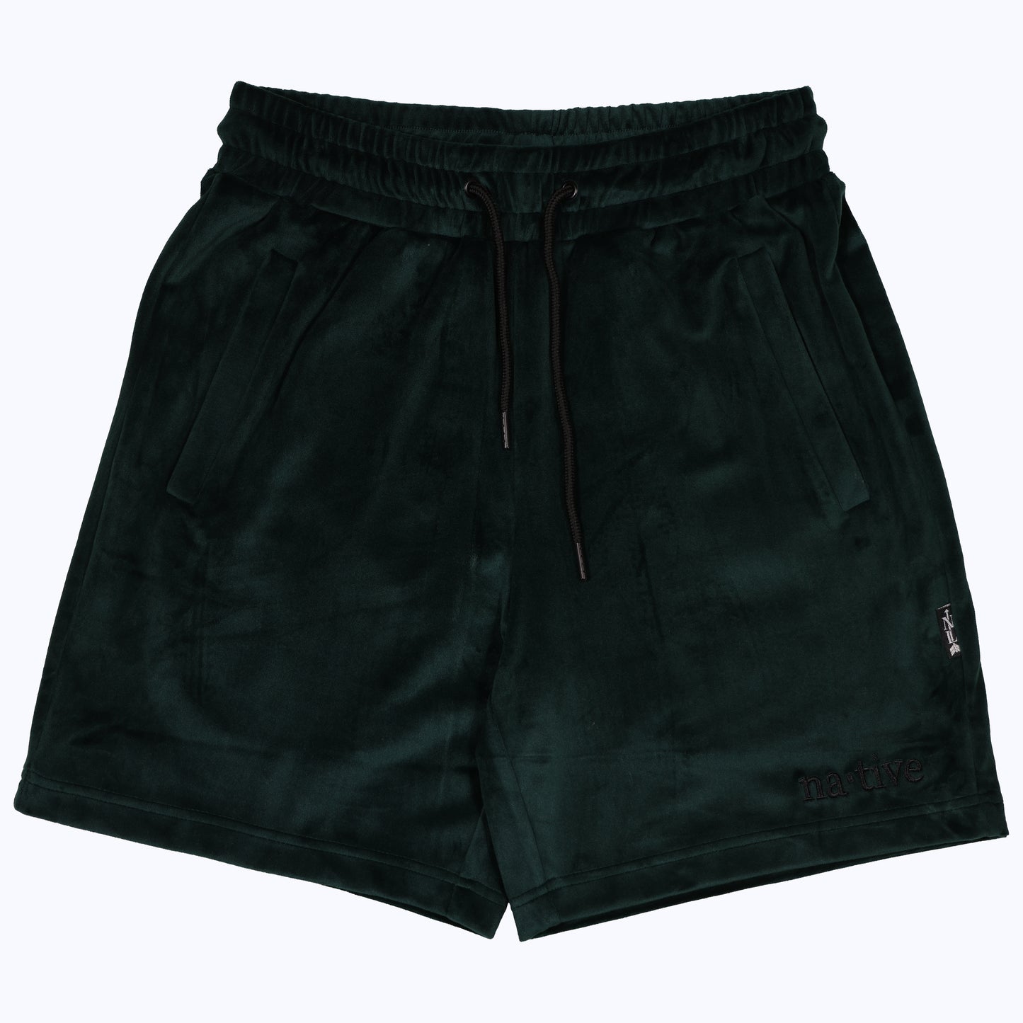 velour shorts in forest green