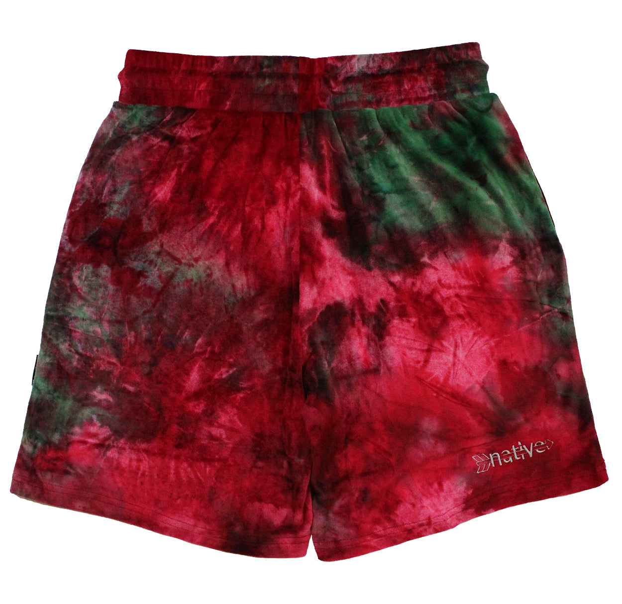 tie dye velour shorts in raspberry/watermelon