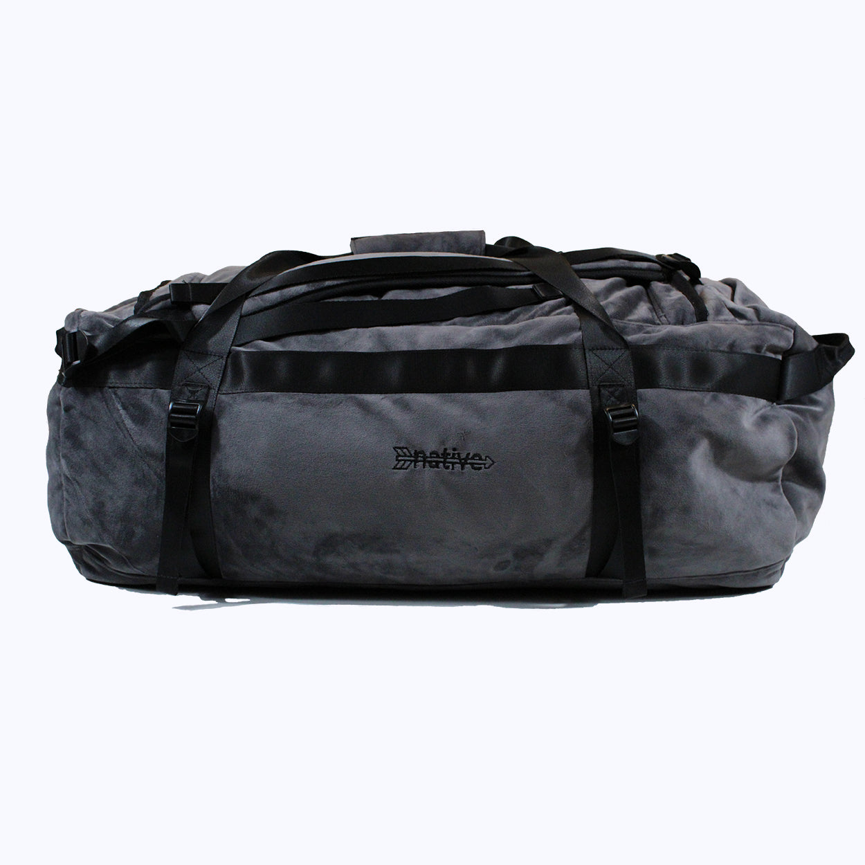 velour duffel bag backpack in charcoal