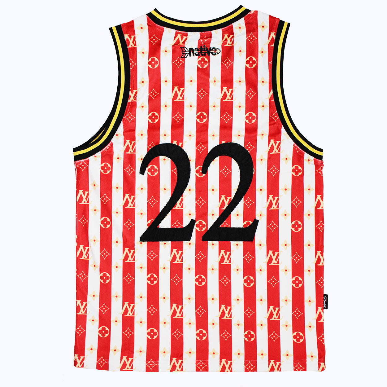 striped nl velour basketball jersey in red/white