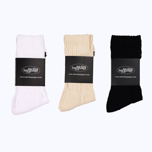 3-pk strider socks (white, cream & black)