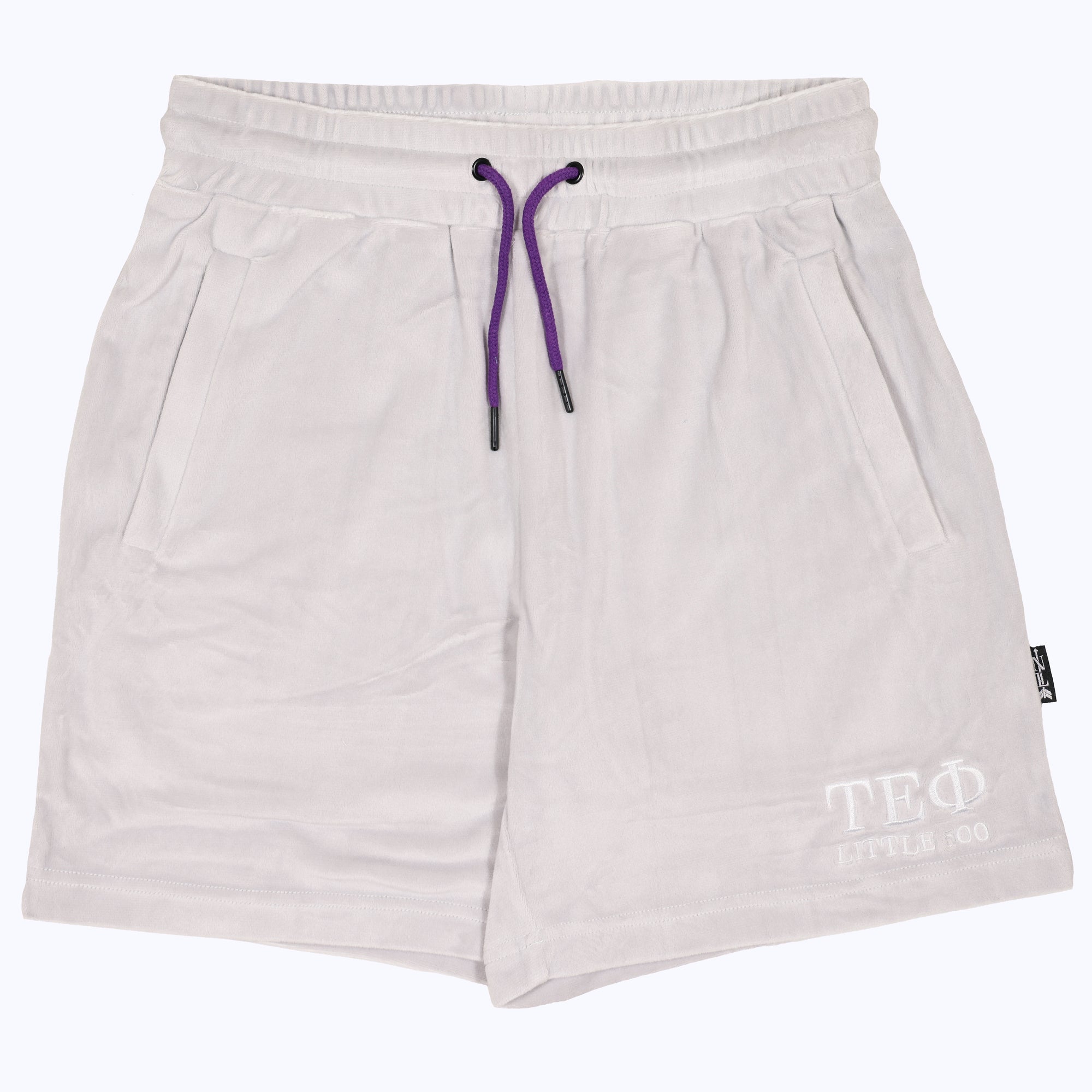 tau epsilon phi velour shorts in overcast/white - 2026