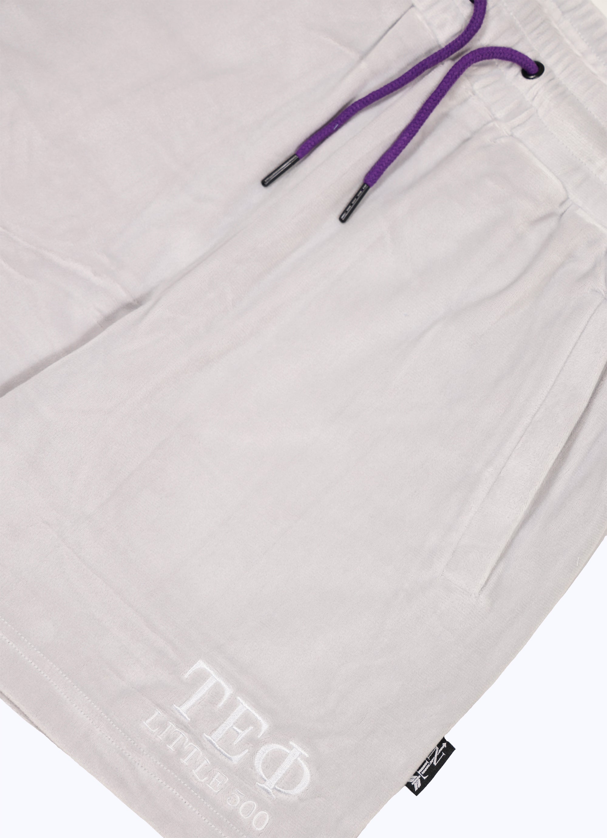 tau epsilon phi velour shorts in overcast/white - 2026