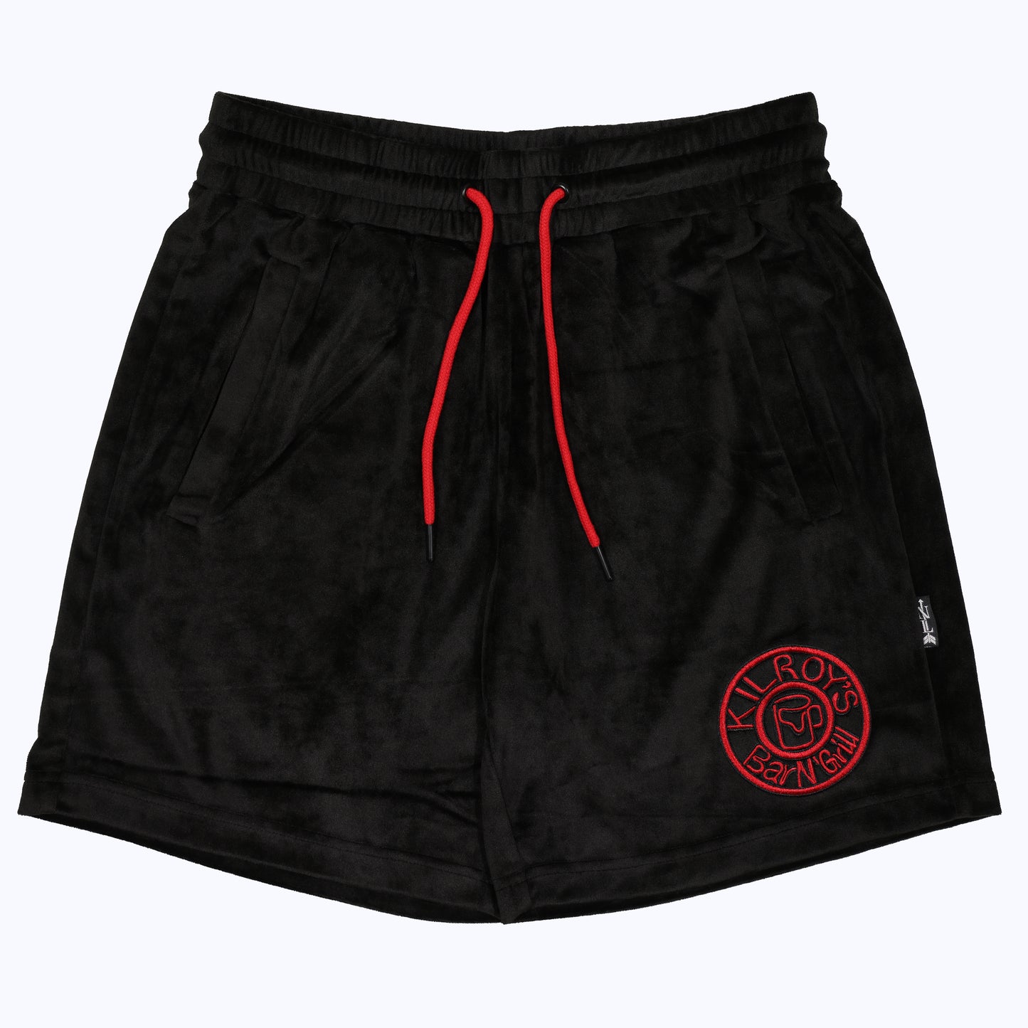 velour shorts with kilroys on kirkwood in black/red