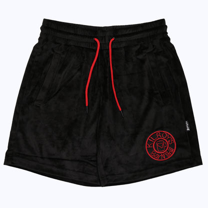 velour shorts with kilroys on kirkwood in black/red