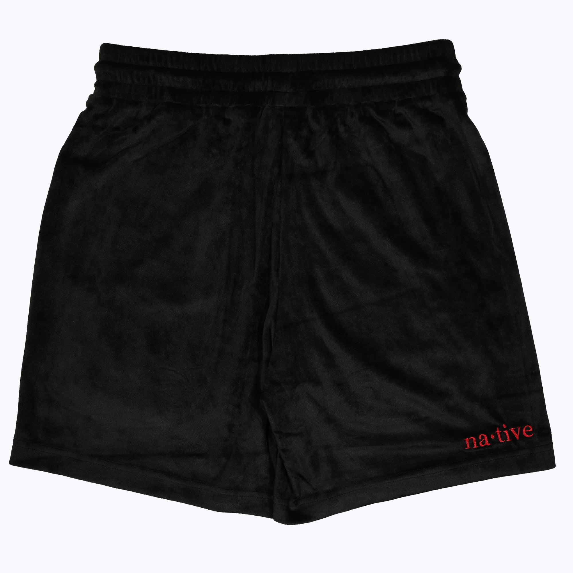 velour shorts with kilroys on kirkwood in black/red