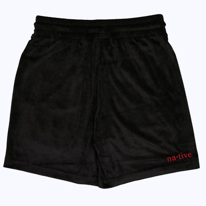 velour shorts with kilroys on kirkwood in black/red