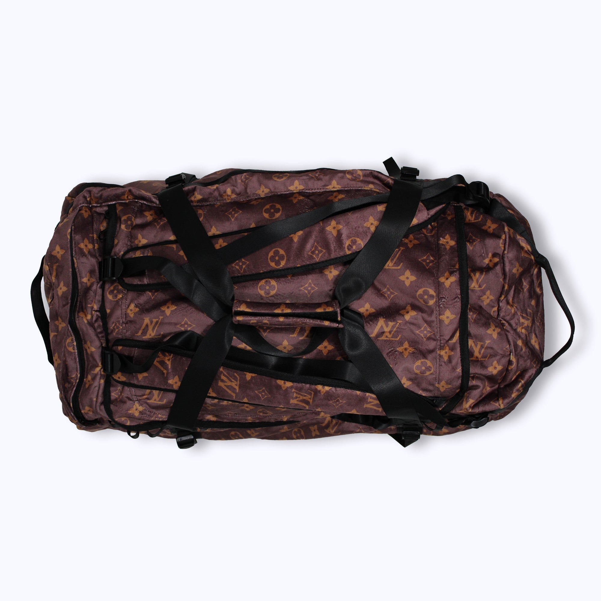 nl velour duffel bag backpack in brown/gold