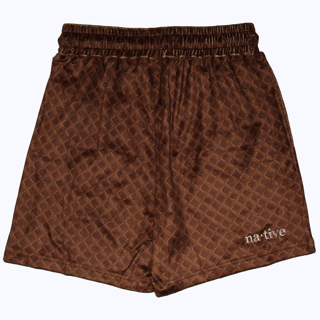 roszko’s chicken & w’s velour shorts in chocolate waffle (men's)