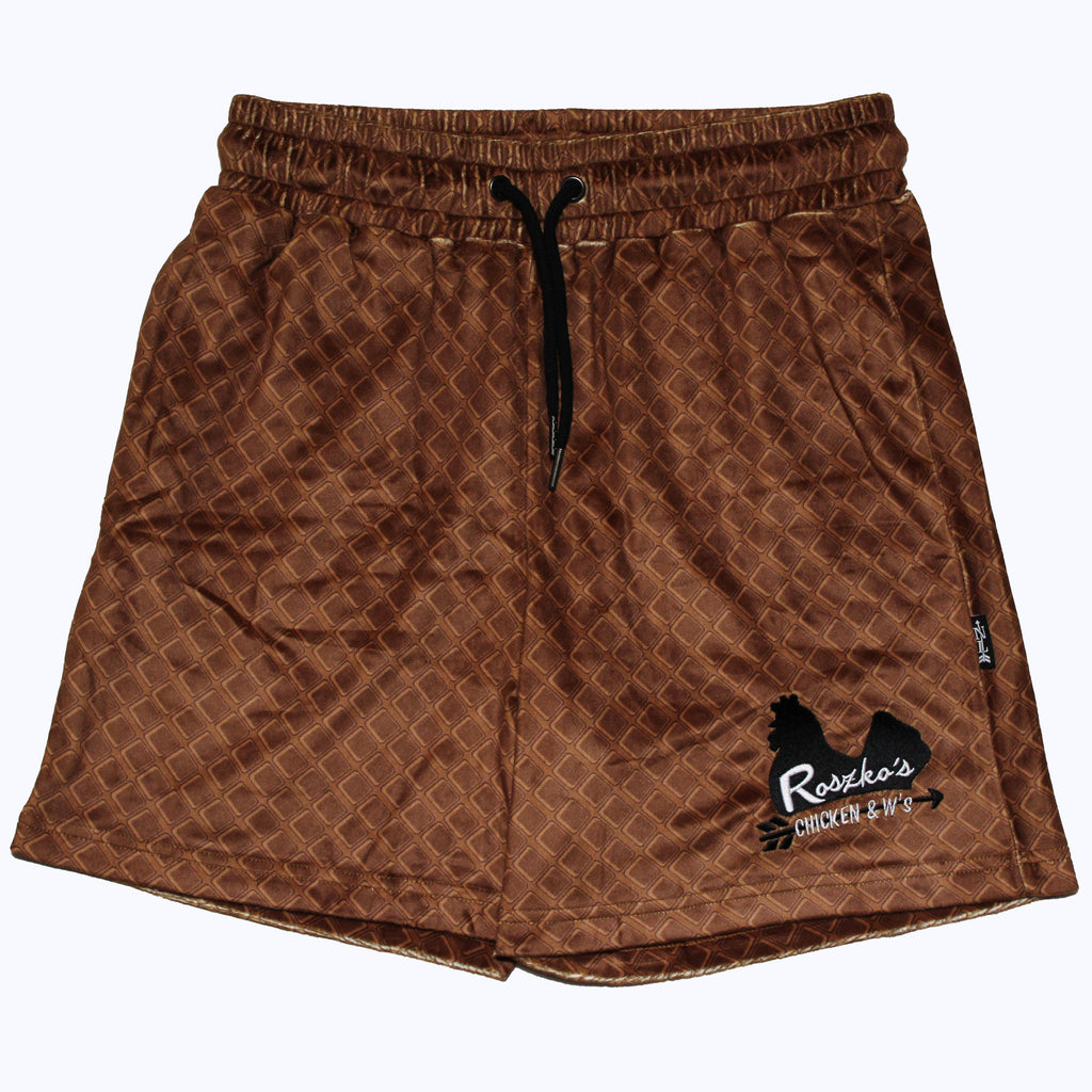 roszko’s chicken & w’s velour shorts in chocolate waffle (men's)
