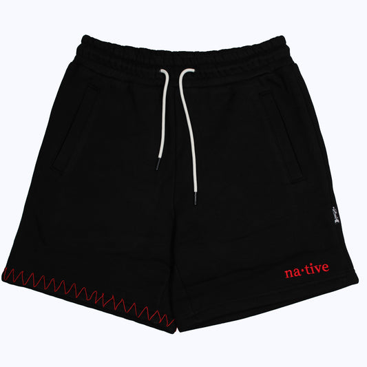 senior sweat shorts in black/red