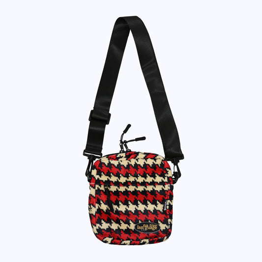 houndstooth velour crossbody bag in cream/crimson (black)