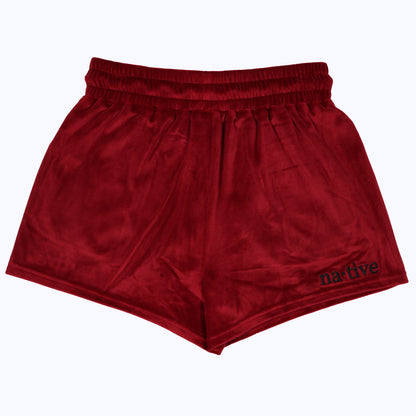 velour shorties in crimson