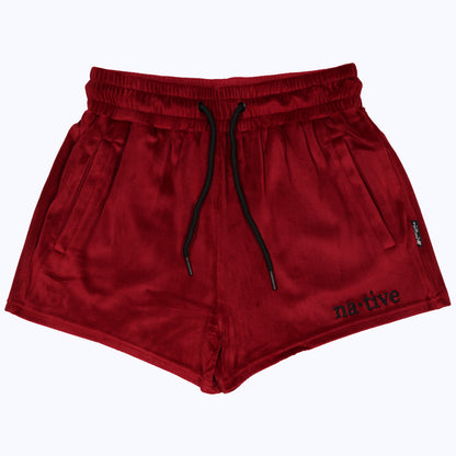velour shorties in crimson