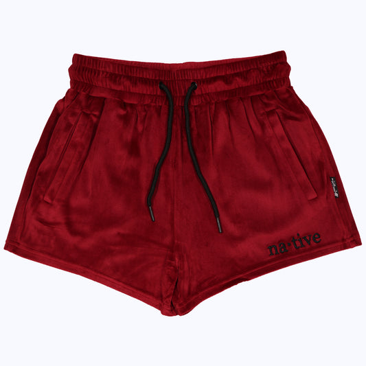 velour shorties in crimson