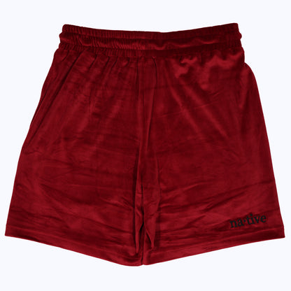 velour shorts in crimson