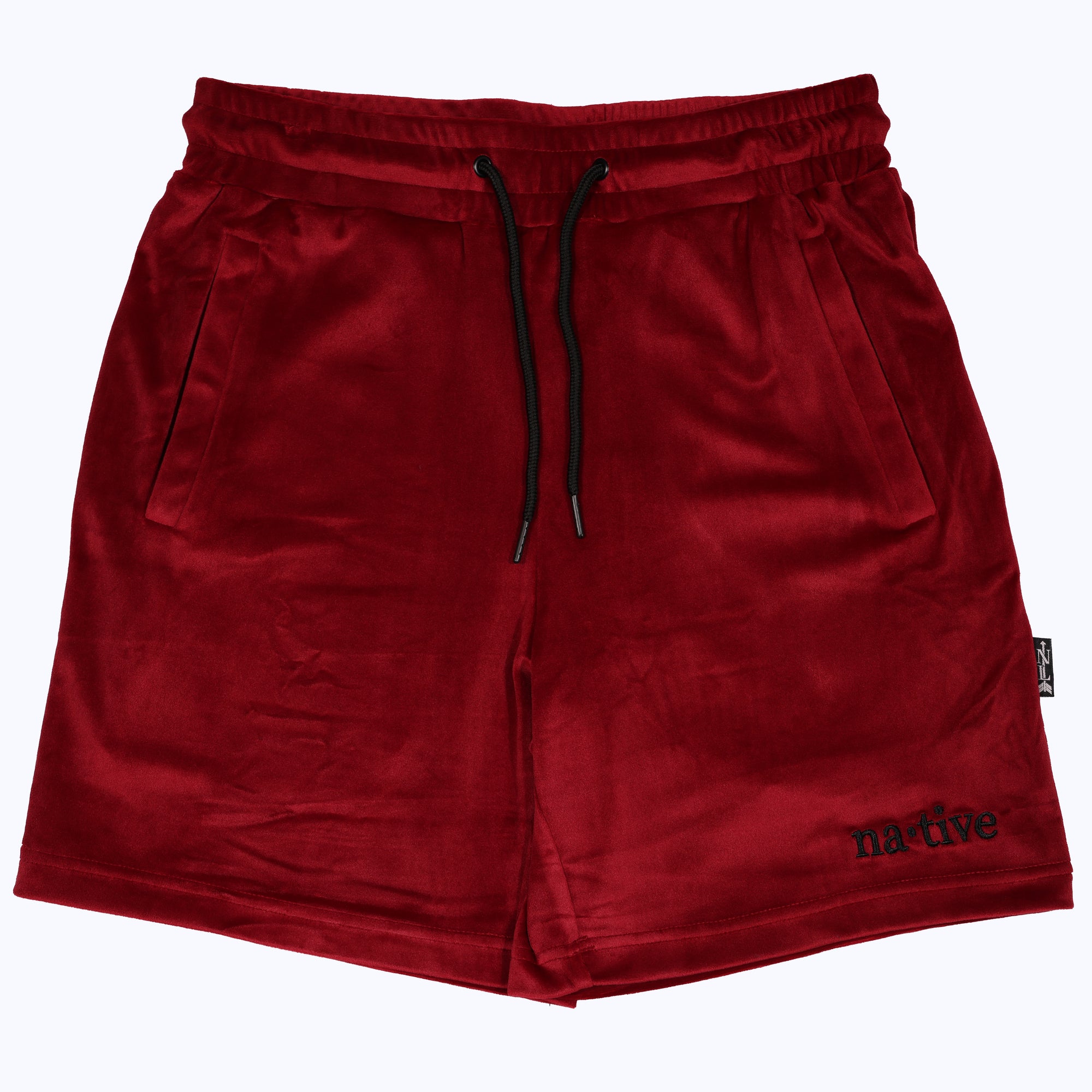 velour shorts in crimson