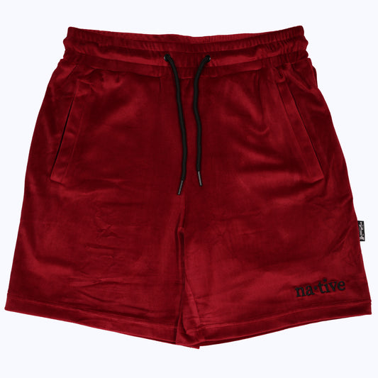 velour shorts in crimson