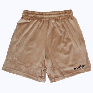 velour shorts in khaki