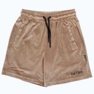 velour shorts in khaki