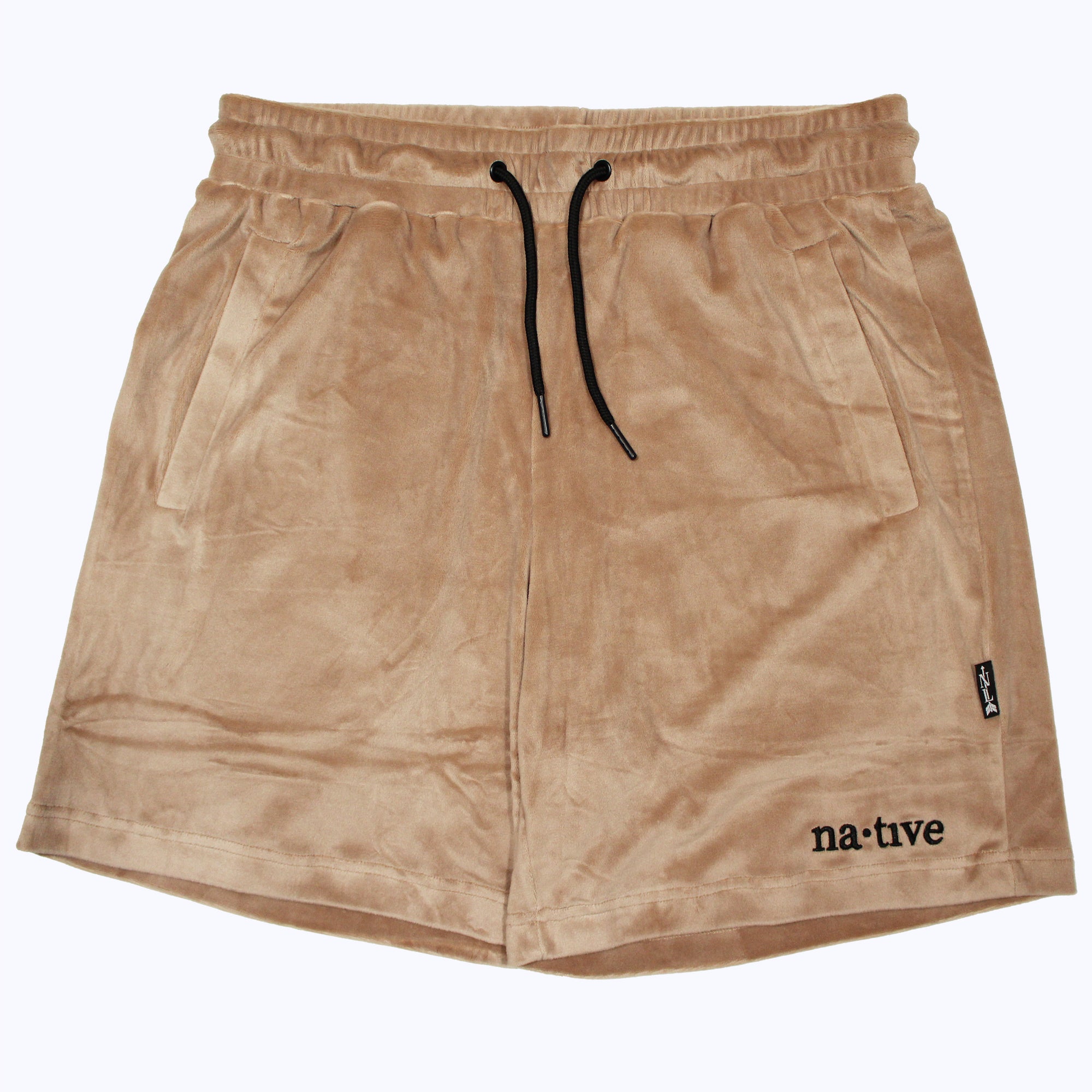 velour shorts in latte