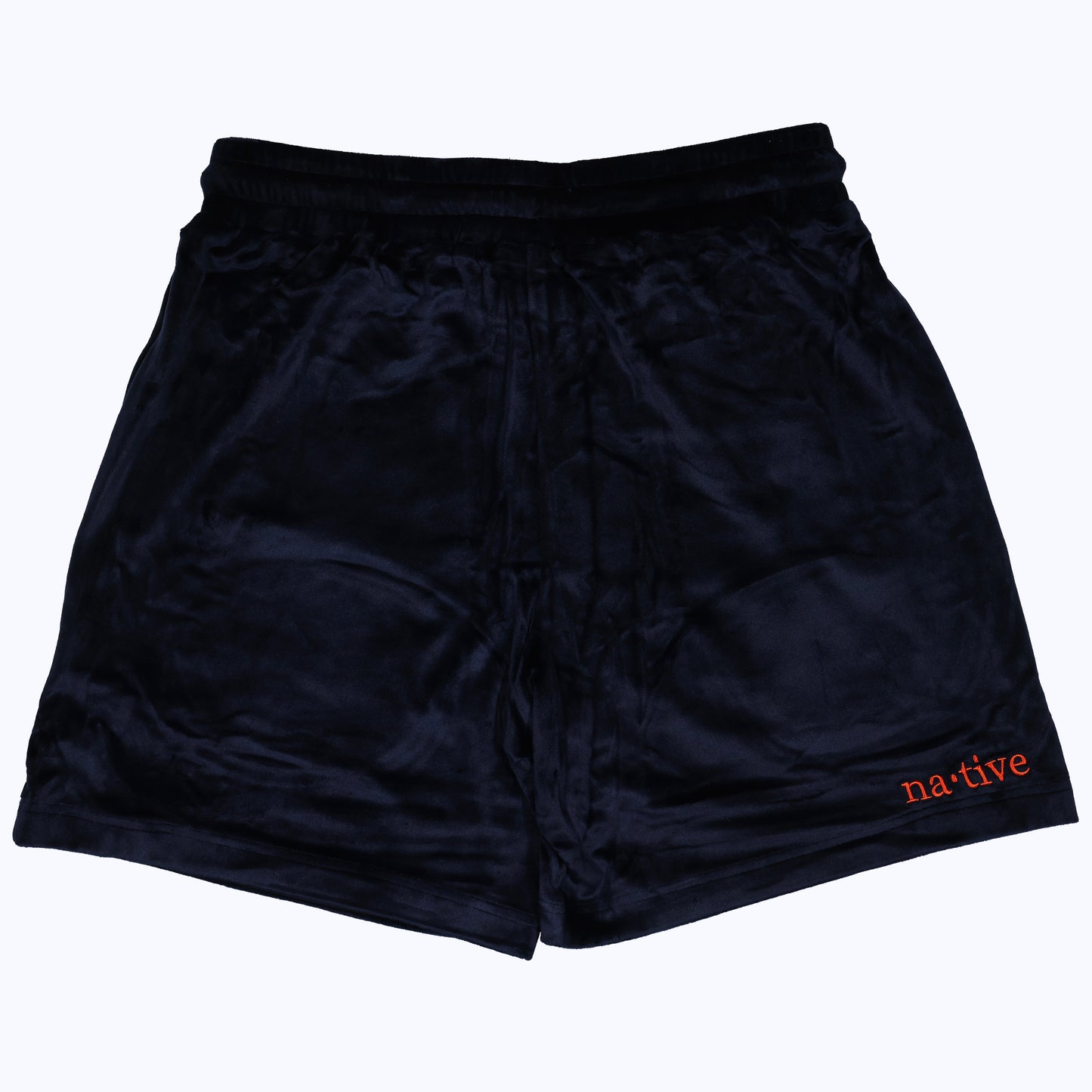 velour shorts in navy/orange with kilroys on kirkwood