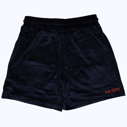 velour shorts in navy/orange with kilroys on kirkwood