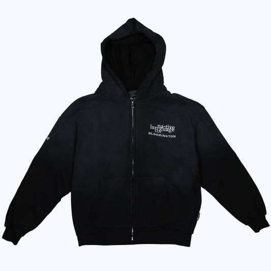 bloomington vintage faded zip-up hoodie in black