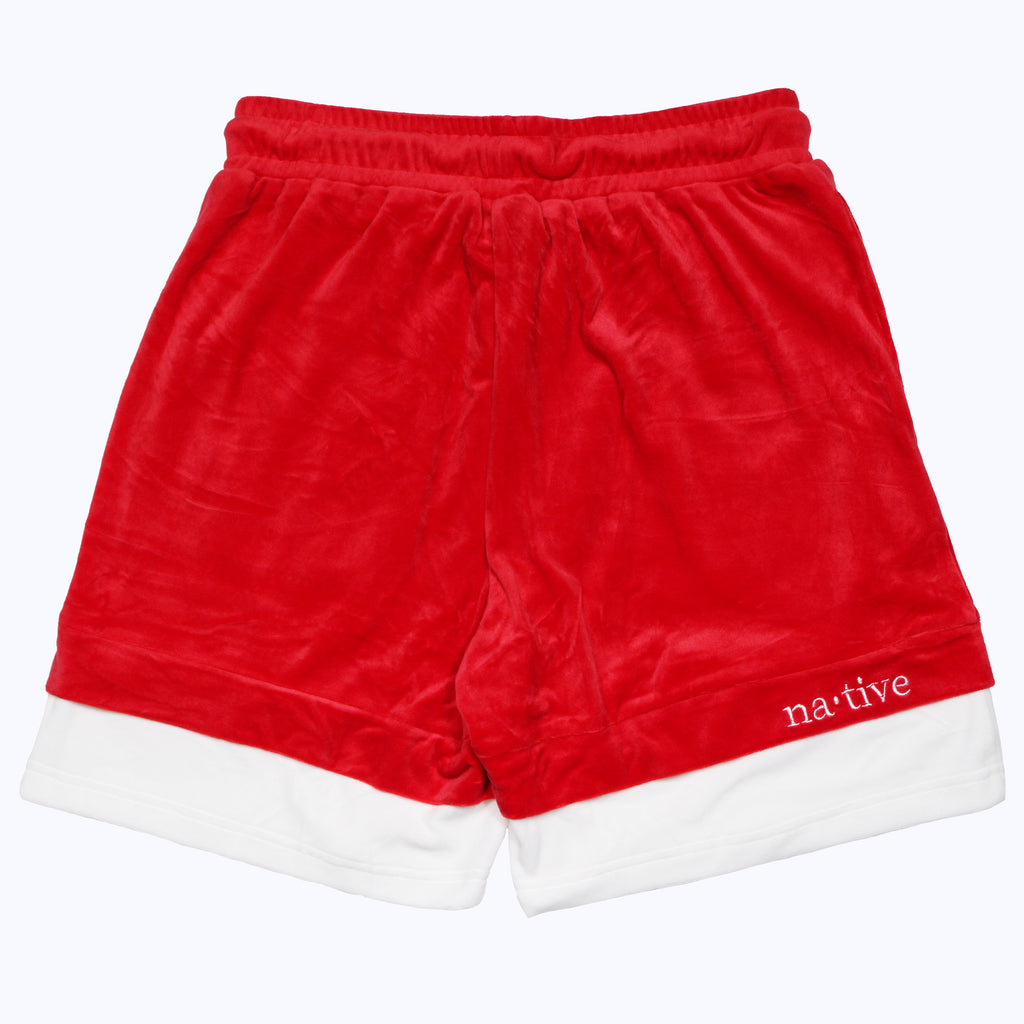 double layer velour shorts in red/white