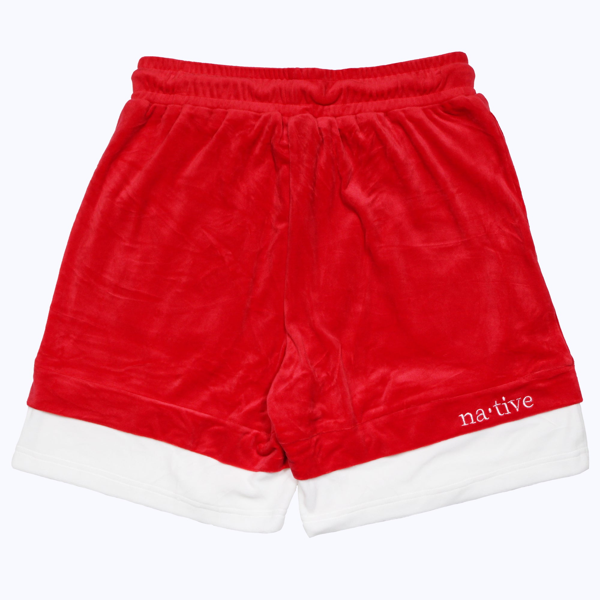 double layer velour shorts in red/white