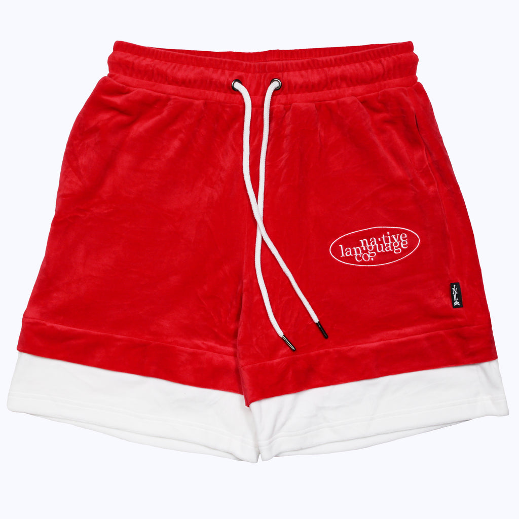 double layer velour shorts in red/white