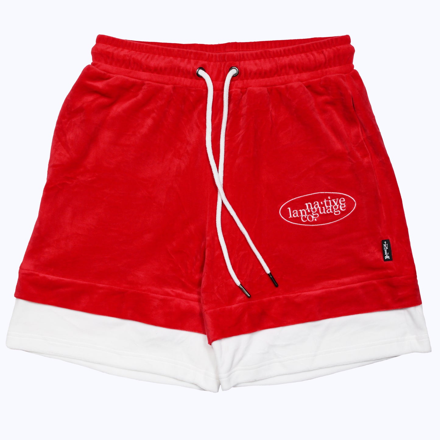 double layer velour shorts in red/white
