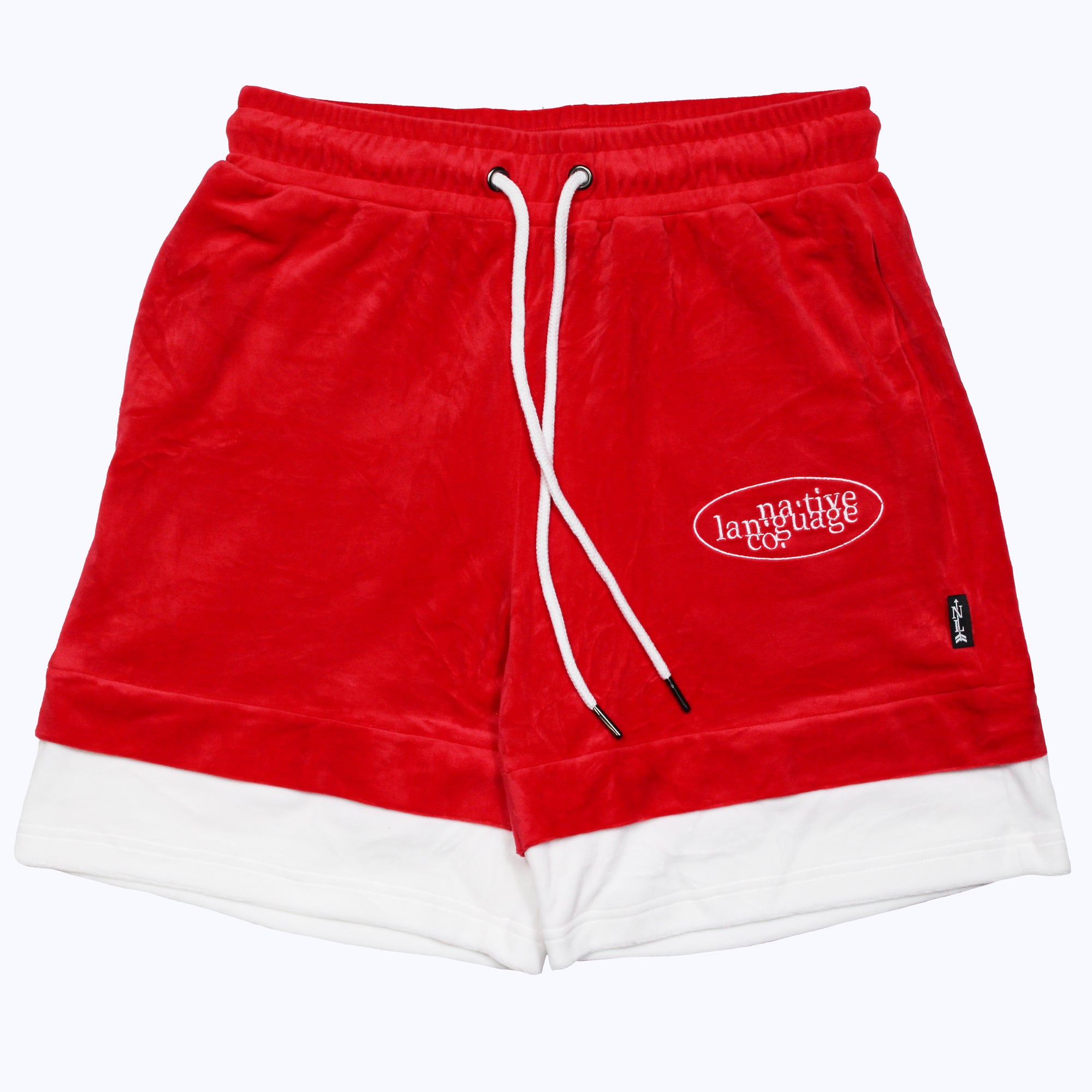 double layer velour shorts in red/white