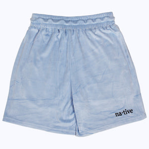 velour shorts in baby blue