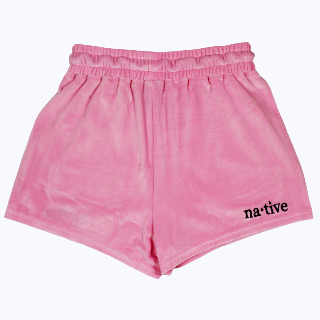 velour shorties in bubblegum