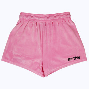 velour shorties in bubblegum