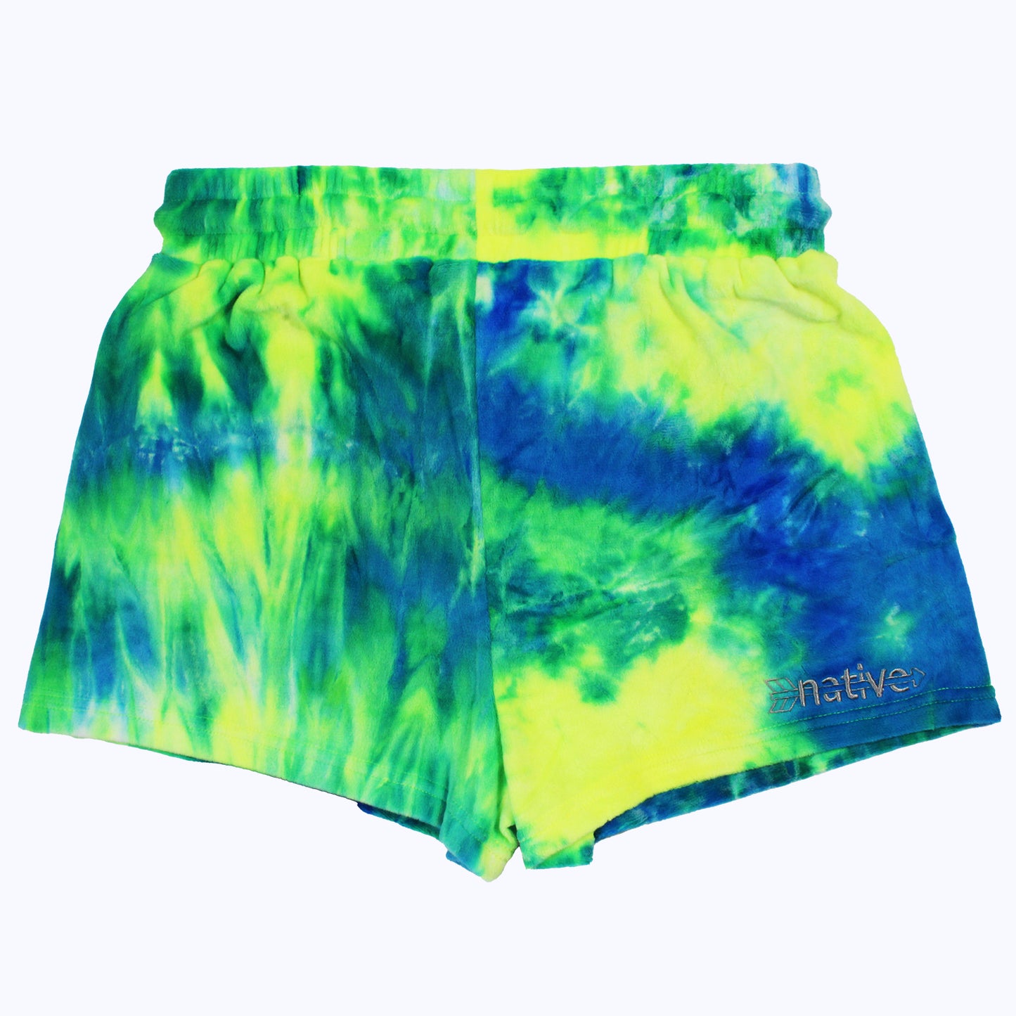 tie dye velour shorties in blue lagoon