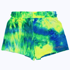 tie dye velour shorties in blue lagoon