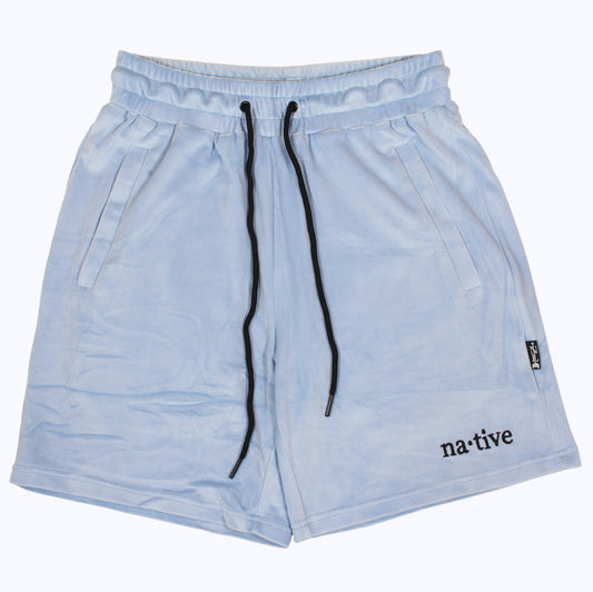 velour shorts in baby blue