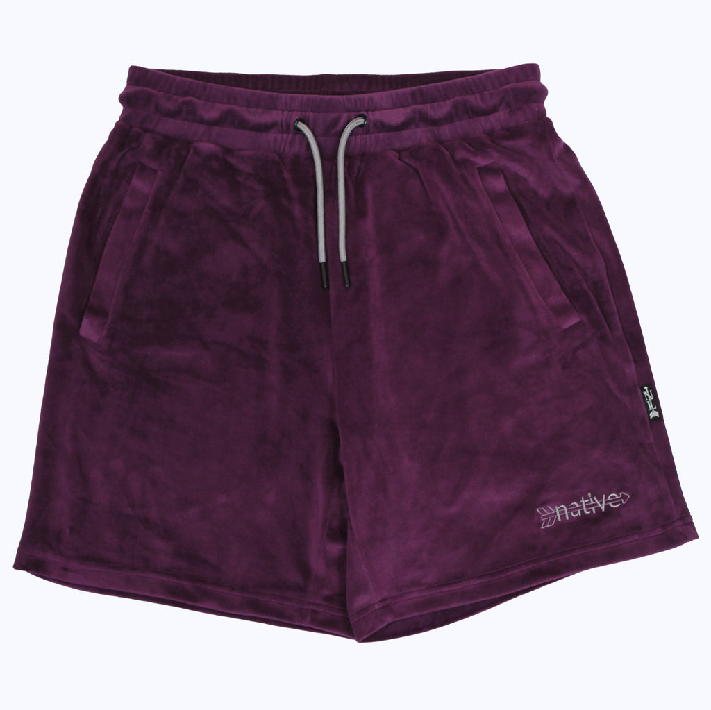 velour shorts in amethyst
