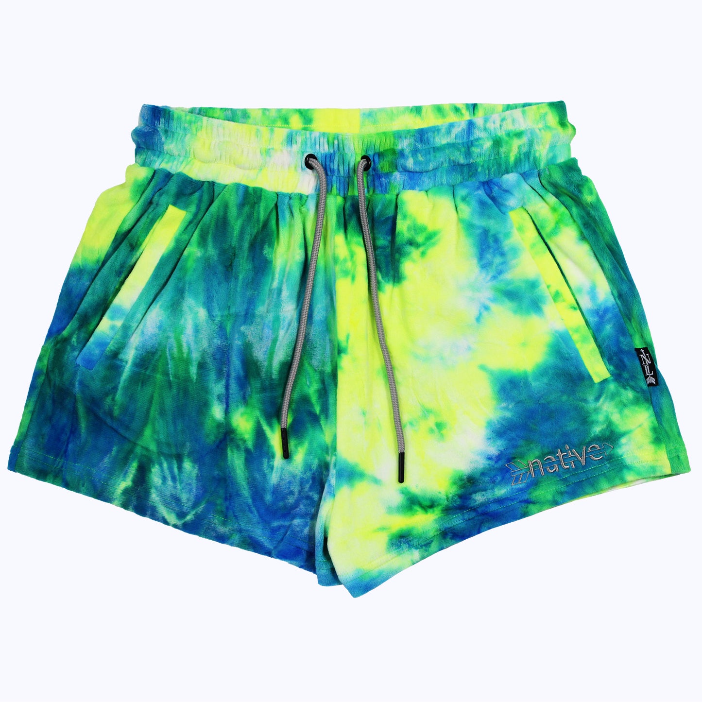 tie dye velour shorties in blue lagoon