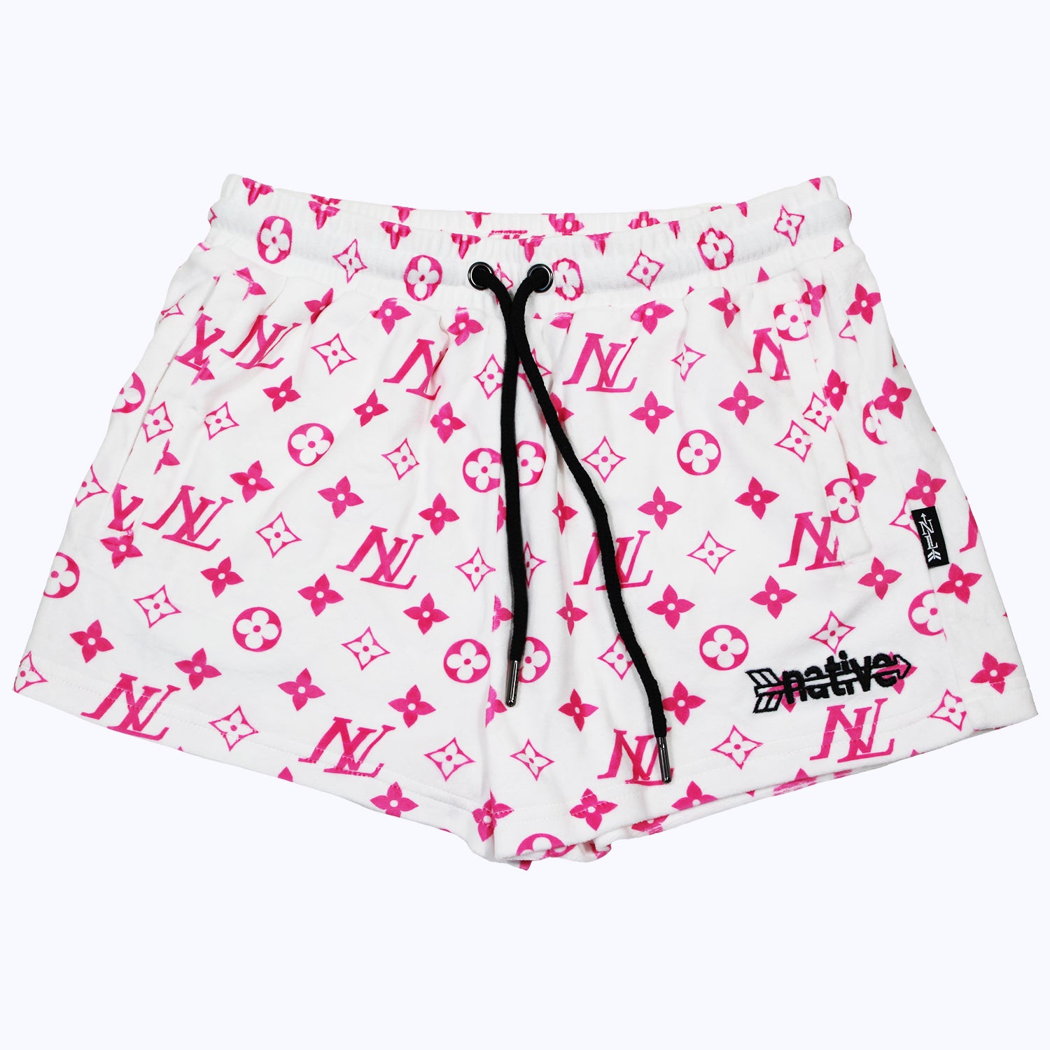 nl velour shorties in white/pomegranate
